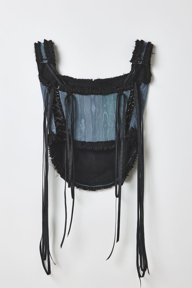 Vintage By RSTY Blue Moire Side-Tie Corset Top #1