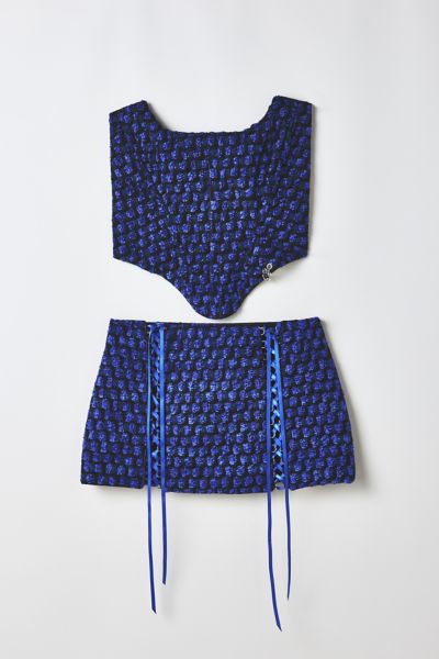 Vintage By RSTY Blue + Black Corset Top + Mini Skirt 2-Piece Set