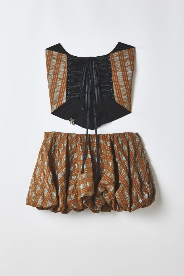 Vintage By RSTY Blue + Brown Plaid Corset Top + Mini Skirt 2-Piece Set #1