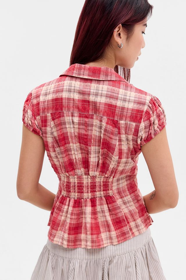BDG Nadine Ruched Cap Sleeve Button-Down Shirt #2