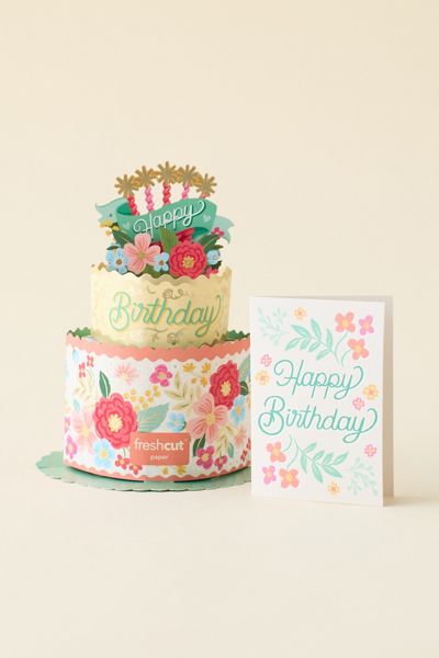 Carte d'anniversaire pop-up gâteau en fleurs en papier FreshCut Mini