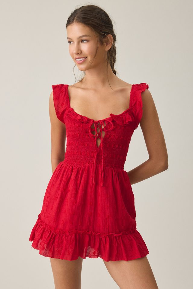 BDG Sunny Polka Dot Smocked Ruffle Romper #1
