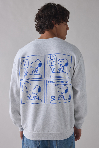Urban Outfitters Peanuts Snoopy Comic Strip Graphic Crew Neck Sweatshirt In Heather Grey, Men's At  In Gray