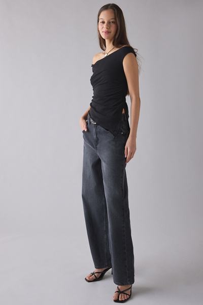 UO Peggy Jersey Knit Asymmetrical Off-The-Shoulder Top