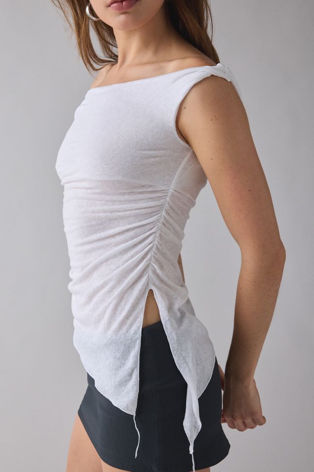 Haut asymétrique à épaules dénudées en jersey tricoté Peggy UO #1
