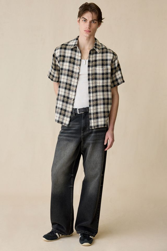 Chemise à manches courtes en tissage texturé à carreaux BDG #7