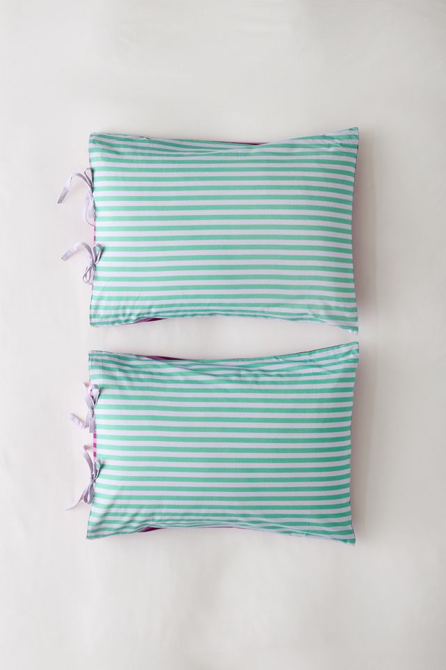 Ensemble de taies d'oreiller double face à motif rayé #1