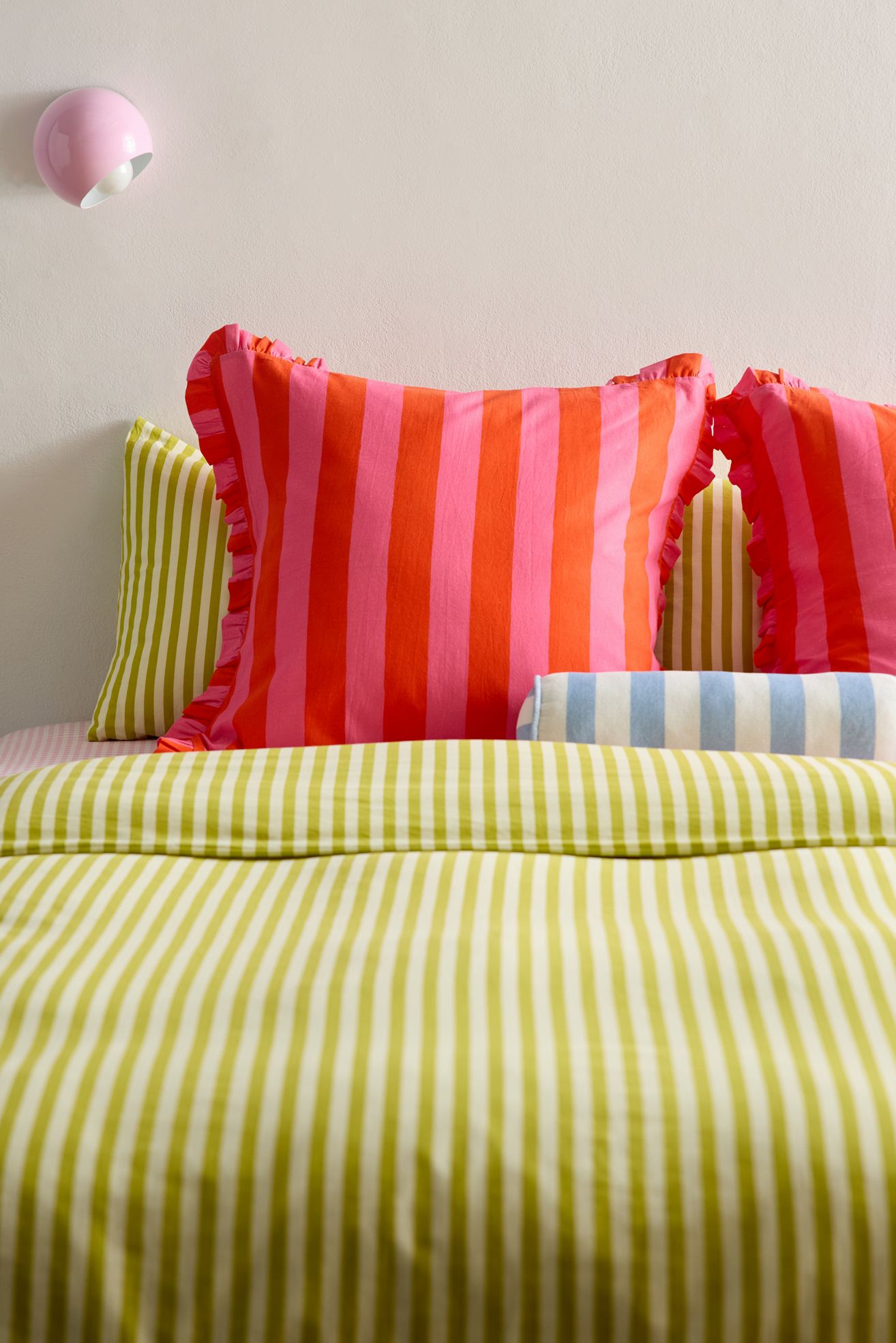 Striped Ruffle Euro Sham - Pink, ONE SIZE