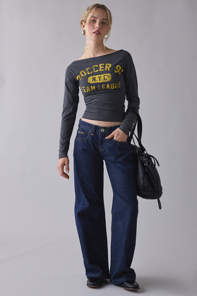 Varsity Sports Graphic Boatneck Long Sleeve Slim Tee