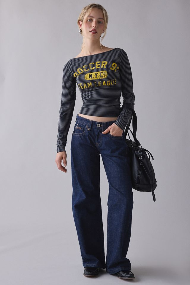 Varsity Sports Graphic Boatneck Long Sleeve Slim Tee #1
