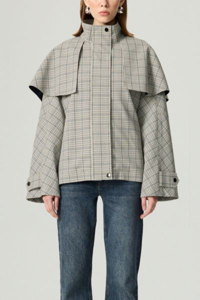Nocturne Checkered Cape Trench Coat