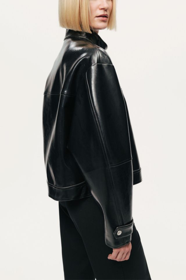 Nocturne Cropped Faux Leather Biker Jacket #3