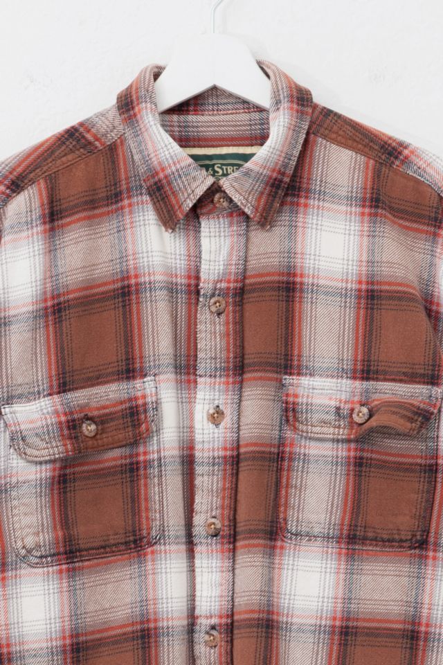 Vintage Y2K Distressed Brown and White Plaid Heavyweight Flannel Button Up Shirt #1