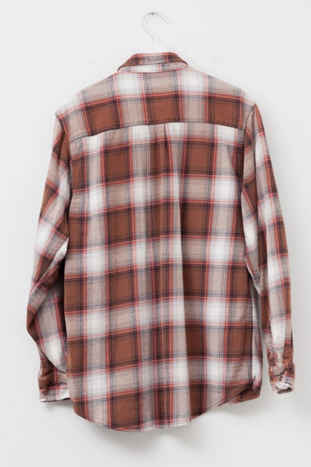 Vintage Y2K Distressed Brown and White Plaid Heavyweight Flannel Button Up Shirt #2