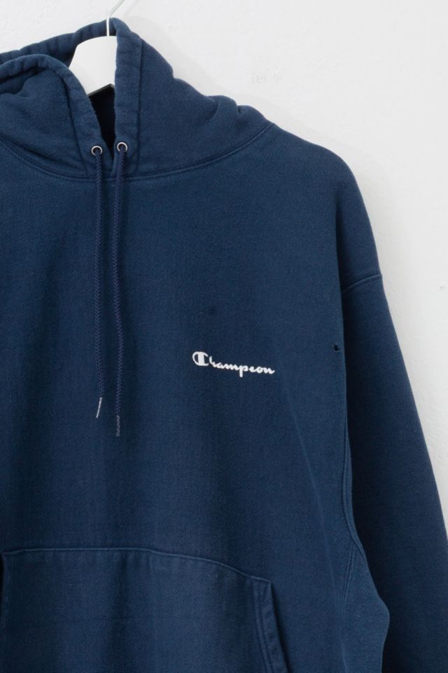 Vintage Y2K Distressed Champion Reverse Weave Heavyweight Navy Blue Hoodie Pullover Sweatshirt #1