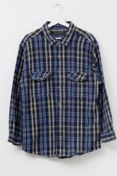 Vintage Y2K Heavyweight Cotton Blue and White Plaid Flannel Button Up Shirt
