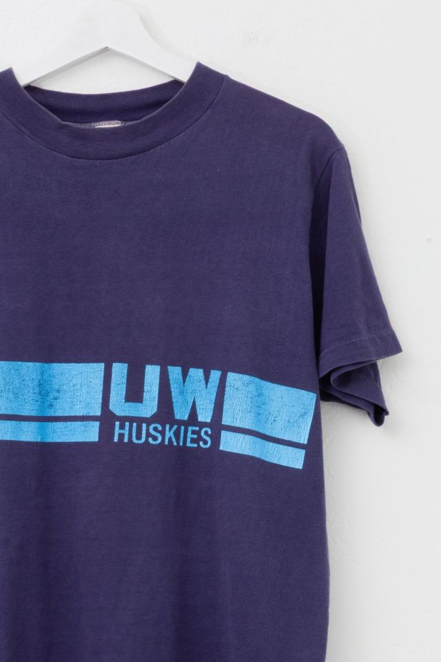 Vintage 1970s University of Washington Huskies Distressed Blue Cotton Graphic T-Shirt Made in USA #1