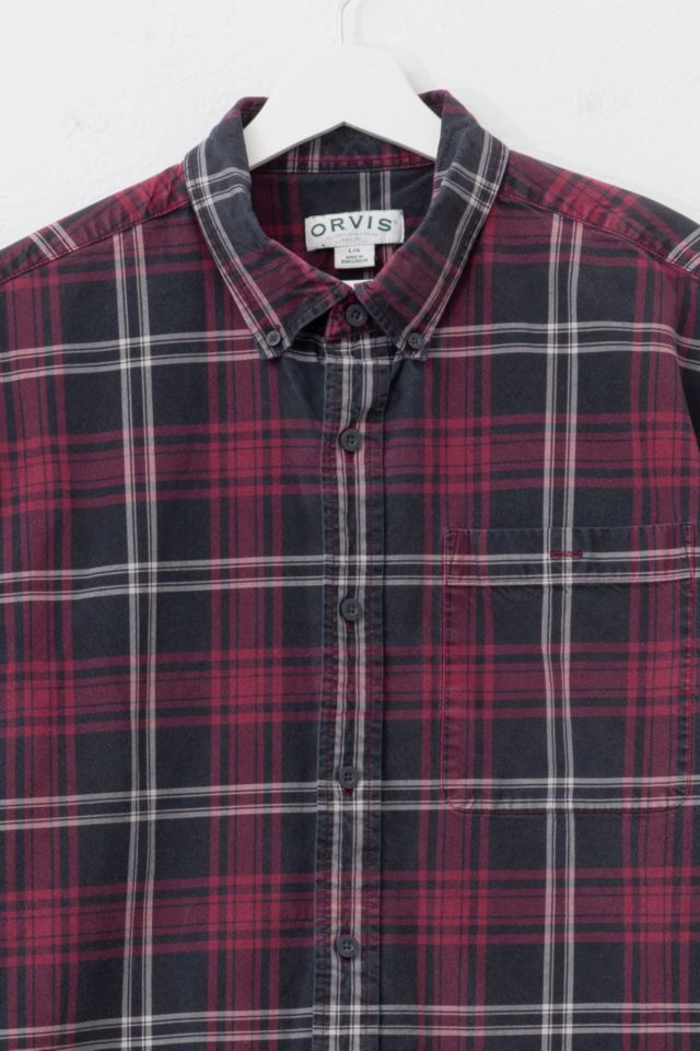 Vintage 1990s Orvis Black Red Plaid Cotton Button Up Shirt #1
