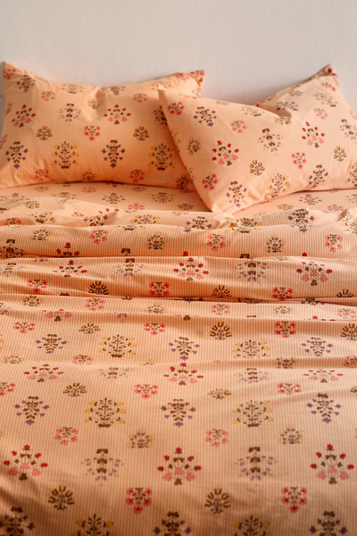 Aria Woodblock Floral Patterned Duvet Cover Set