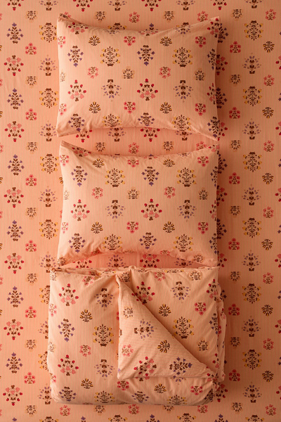 Aria Woodblock Floral Patterned Duvet Cover Set