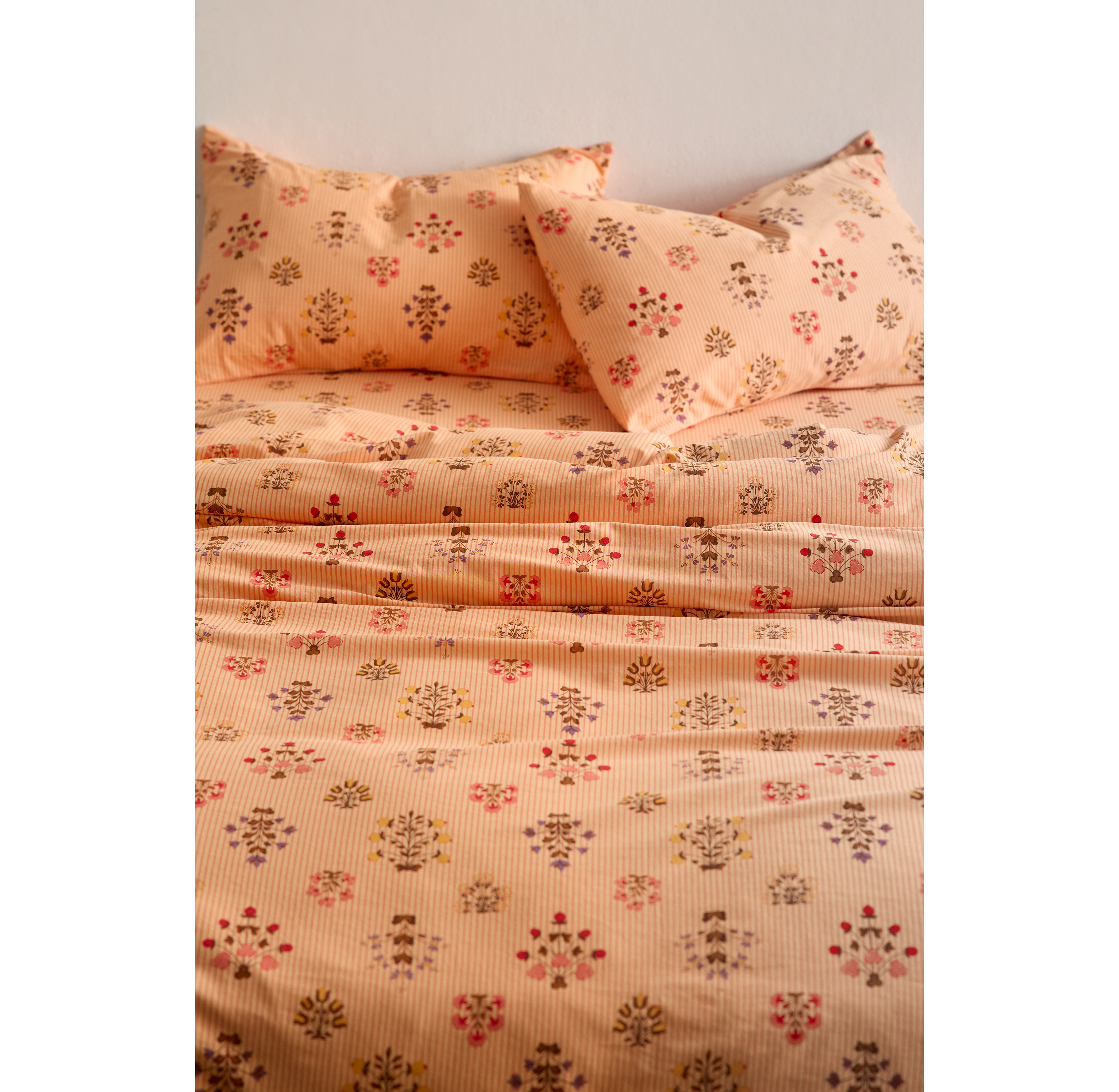 Aria Woodblock Floral Patterned Duvet Cover Set