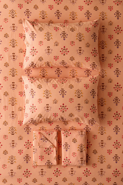 Aria Woodblock Floral Patterned Sheet Set