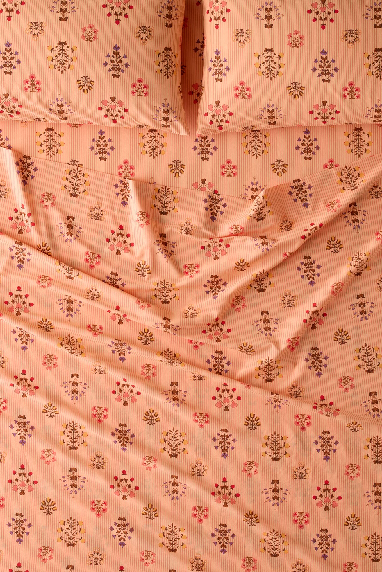 Aria Woodblock Floral Patterned Sheet Set - peach
