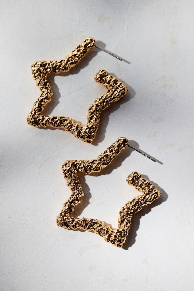 Carolina Textured Metal Star Hoop Earring #1