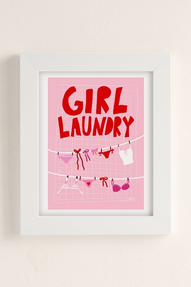 AthenesAtelier Girl Laundry Pink And Red Art Print #1