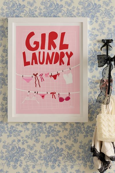AthenesAtelier Girl Laundry Pink And Red Art Print