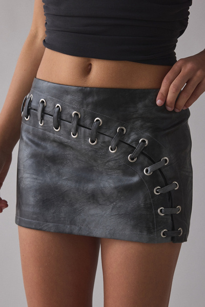 By.dyln By. Dyln Karlita Karlita Lace-up Faux Leather Micro Mini Skirt In Grey, Women's At Urban Outfitters In Gray