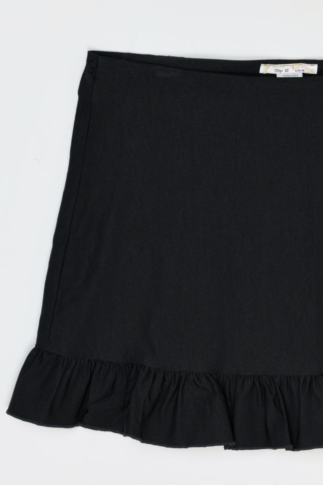 Vintage Y2k Black Mini Skirt with Ruched Edging #1