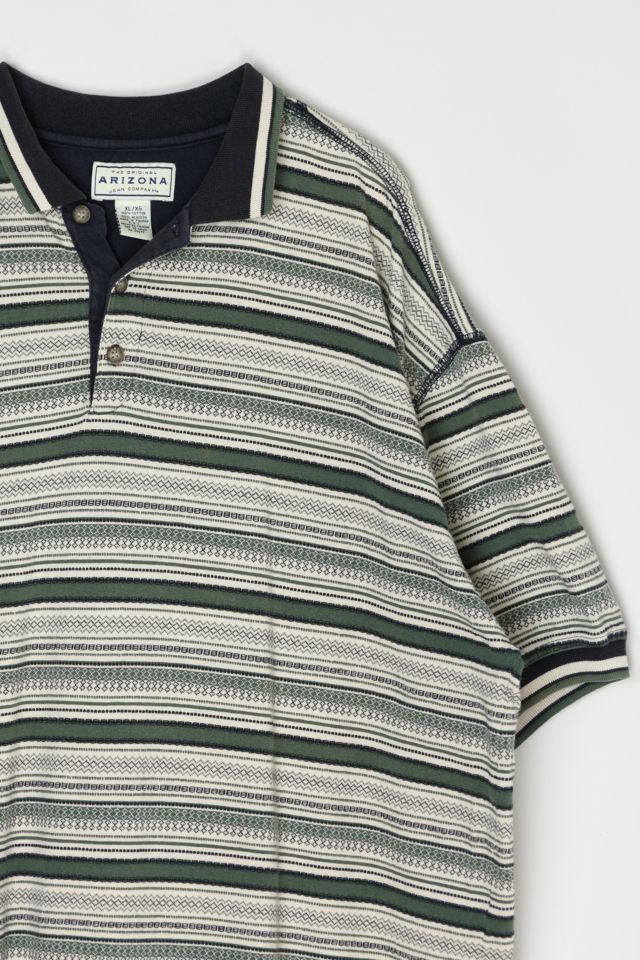 Vintage 90s Textured Striped Polo Shirt #1