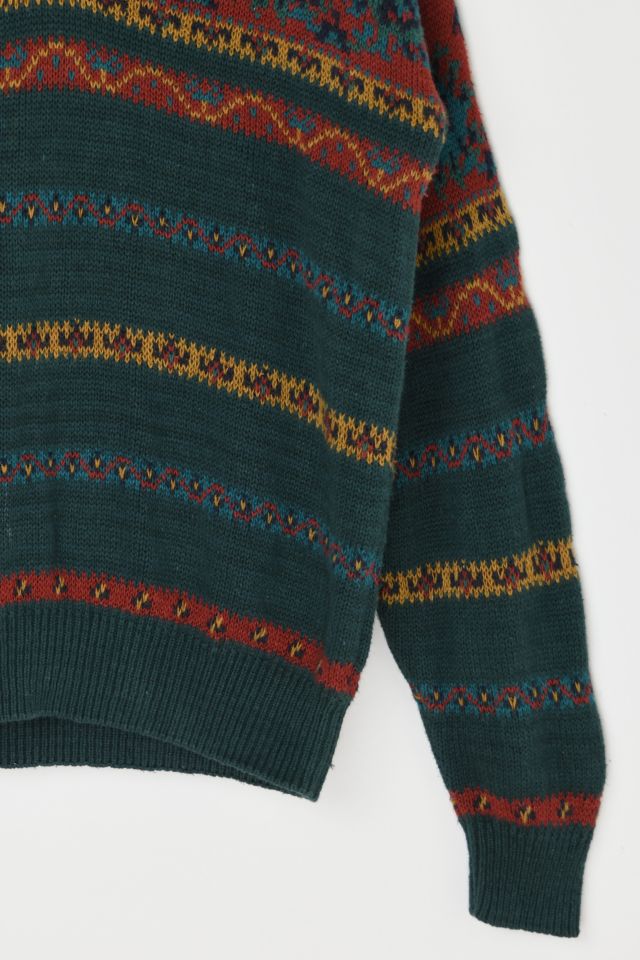 Vintage Aeropostale Dark Green Patterned V-Neck Sweater #2