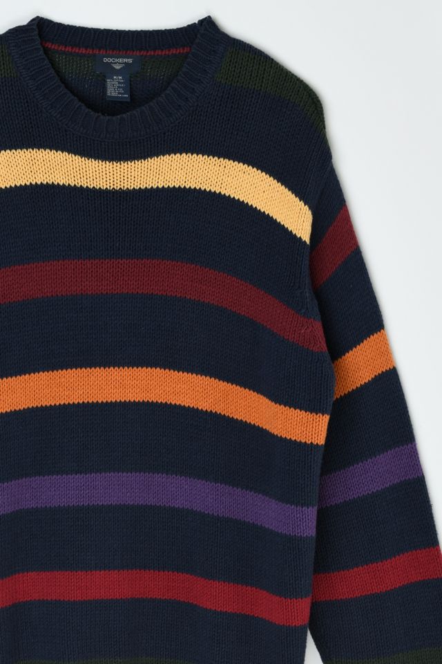 Vintage 90s Dark Colors Striped Knit Sweater #1