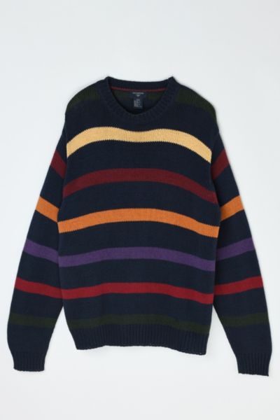 Vintage 90s Dark Colors Striped Knit Sweater