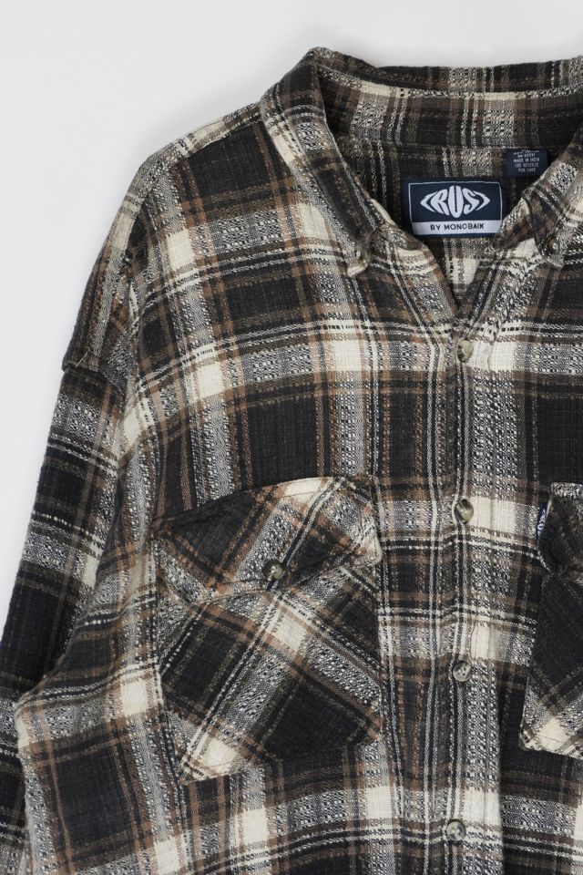 Vintage 90s Tan & Black Heavy Flannel Shirt #1
