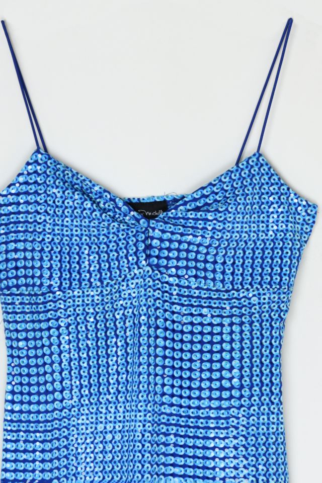 Vintage Y2k Blue Printed Shimmery Mini Dress #1