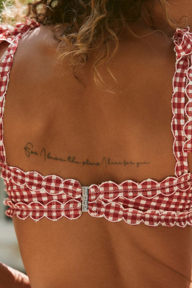 For Love & Lemons Alison Gingham Eyelet Lace Bandeau Bikini Top #4