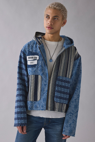 Honor The Gift Indigo Tapestry Patchwork Zip Hoodie Sweatshirt