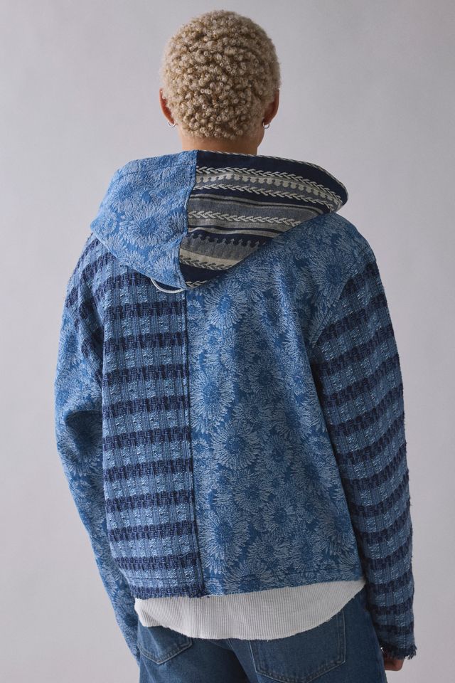 Honor The Gift Indigo Tapestry Patchwork Zip Hoodie Sweatshirt #1