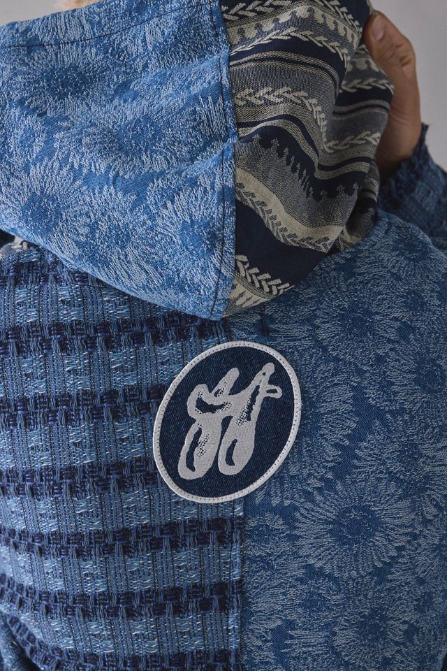 Honor The Gift Indigo Tapestry Patchwork Zip Hoodie Sweatshirt #3