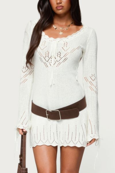 Edikted Shaia Pointelle Knit Mini Dress In Cream, Women's At Urban Outfitters In White