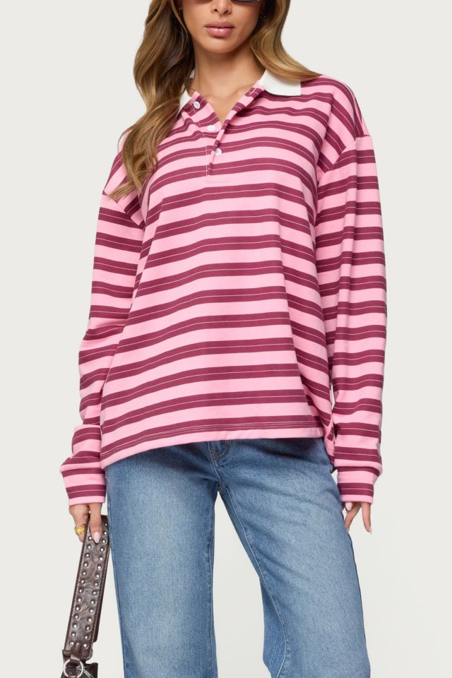 Edikted Maureen Striped Polo Sweatshirt #3