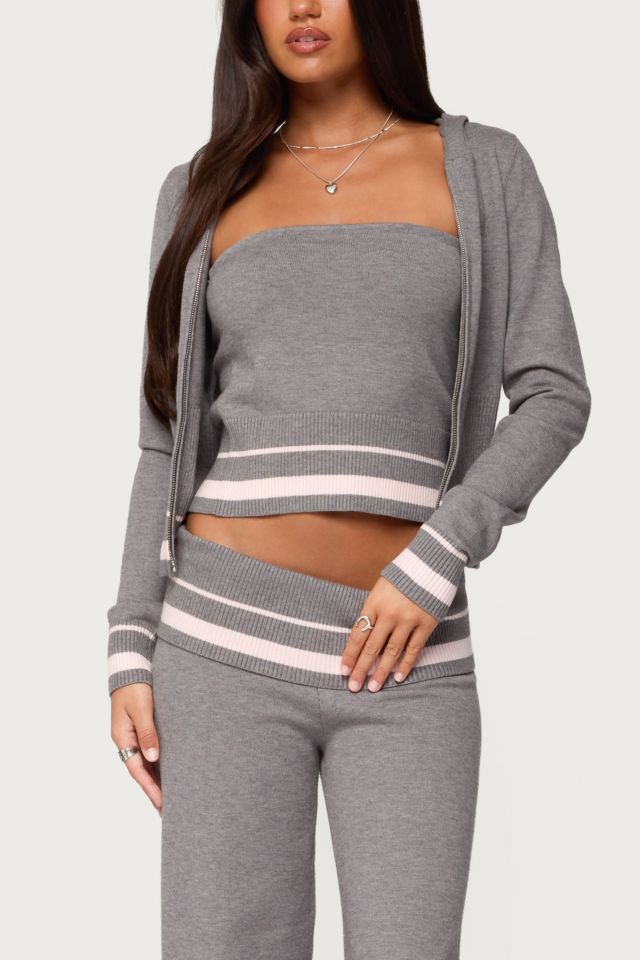 Edikted Kaliya Stripey Knit Zip Up Hoodie #3