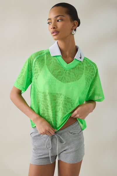 Nike Sportswear Street Semi-Sheer Lace Short Sleeve Polo Top