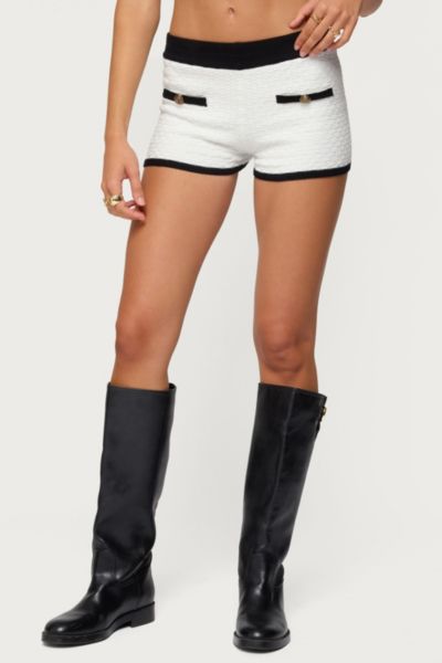 Edikted Mara Textured Contrast Trim Knit Shorts In White
