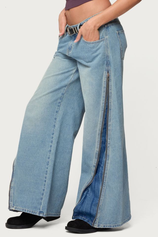 Edikted Zippered Washed Wide Leg Jeans #3