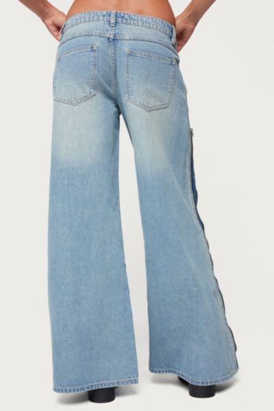 Edikted Zippered Washed Wide Leg Jeans