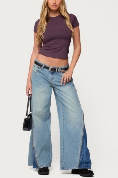 Edikted Zippered Washed Wide Leg Jeans